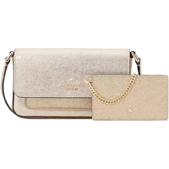 Kate Spade Leather Crossbody Duo Glitter Mixed Gold Glimmer (2 Piece Set) NWT - Picture 1 of 14